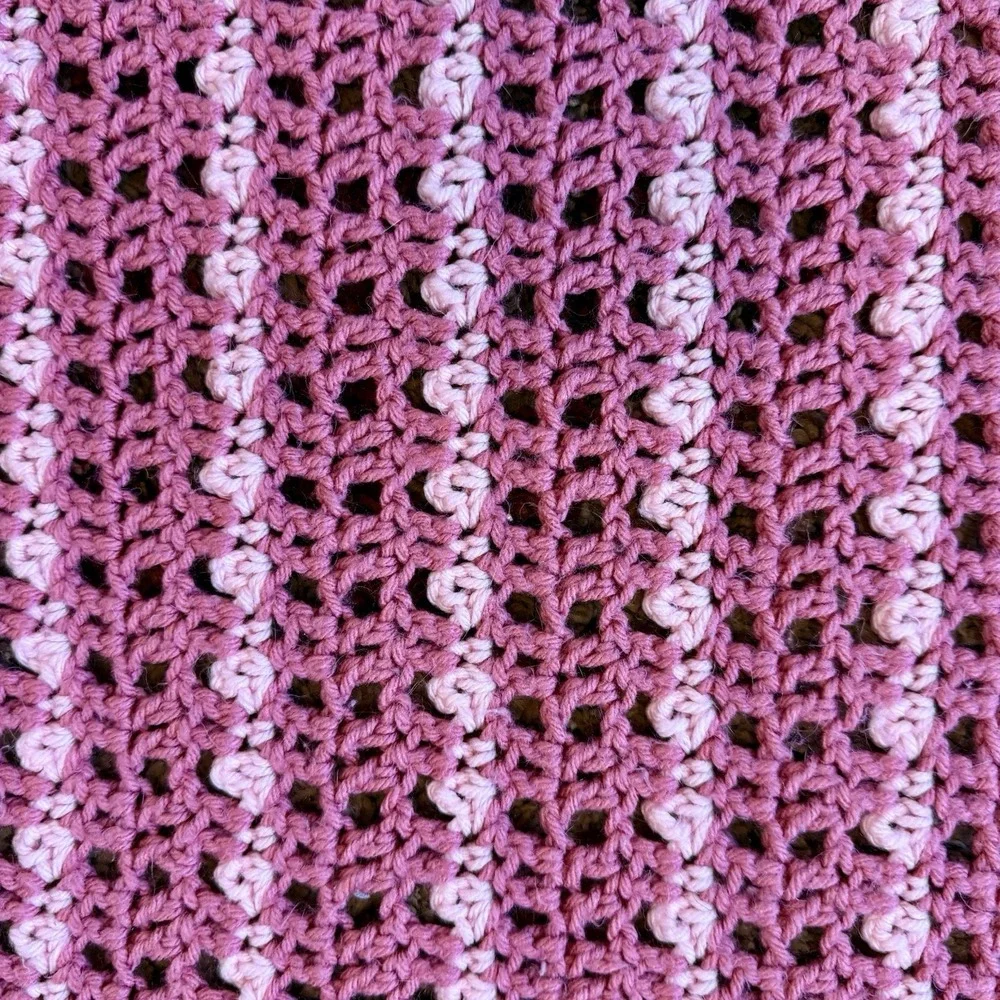 VTG Pink Stripe Tassel Crochet Afghan‎ Throw Blanket 70x41